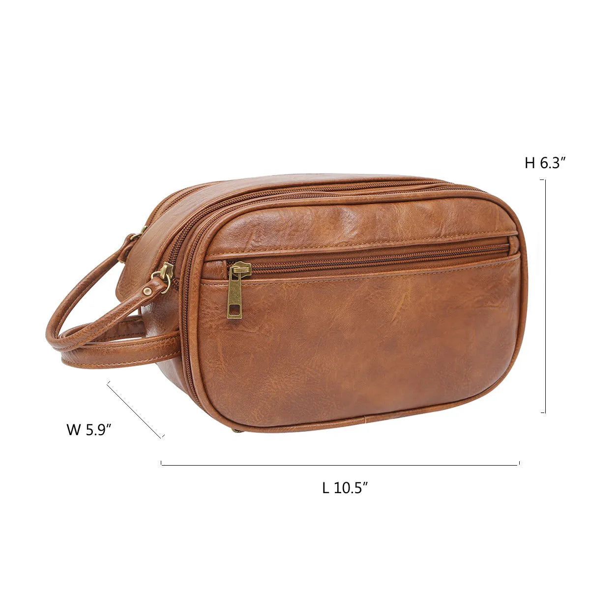 Black and brown solid colour men's PU toiletry travel bag.