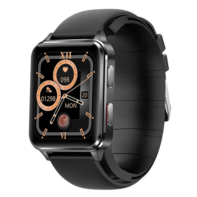 Air Type multi-sport smartwatch with 1.70-inch tempered glass screen and silicone wristband in blue, black, red, or leather options