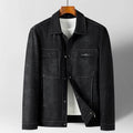 Men's slim fit multi-pocket denim jacket coat in gray, lapel collar, long sleeves