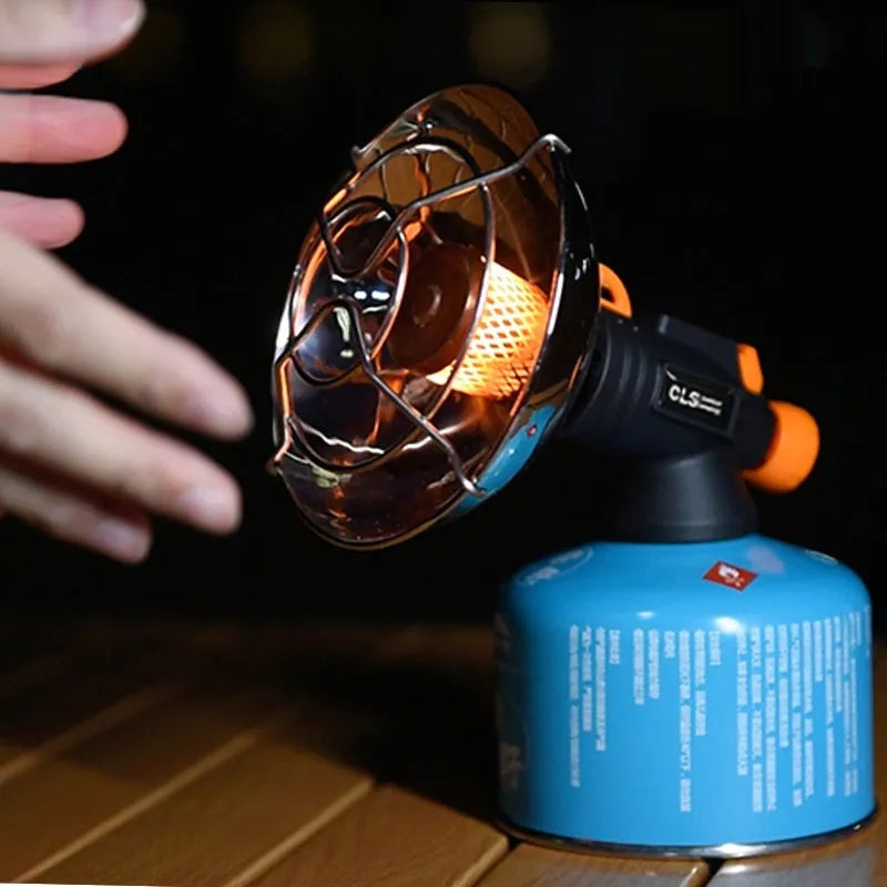 Black and orange portable gas heating stove for outdoor camping