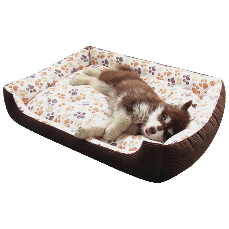 Camel coloured orthopaedic dog bed with 15cm plush foam cushion for small dogs in L size