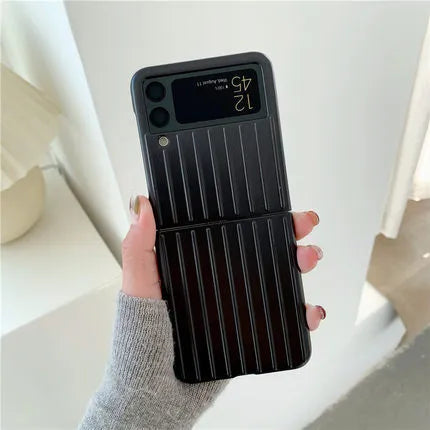Ultra-thin solid colour flip phone case for Samsung Z Flip3 in black, shown open.