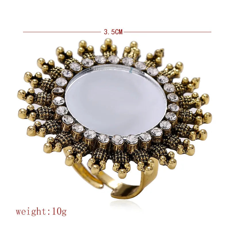 Fashion simple trend zinc alloy diamond ring in gold colour with adjustable band