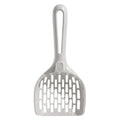 Grey plastic cat litter scoop with integrated base and fine mesh sifting tray