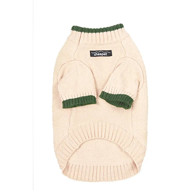 British style wool dog sweater with contrasting colours in sizes S to XXL for winter warmth