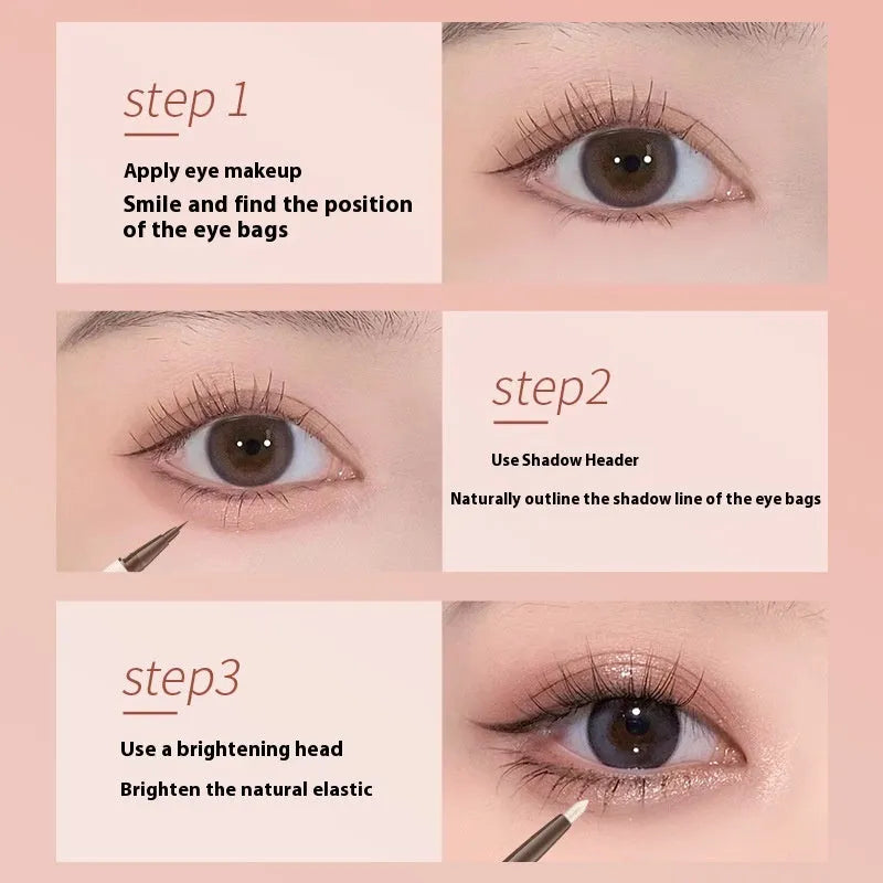 Double-headed silkworm pen eyeliner showing Floating Platinum and Born Nude Apricot colours