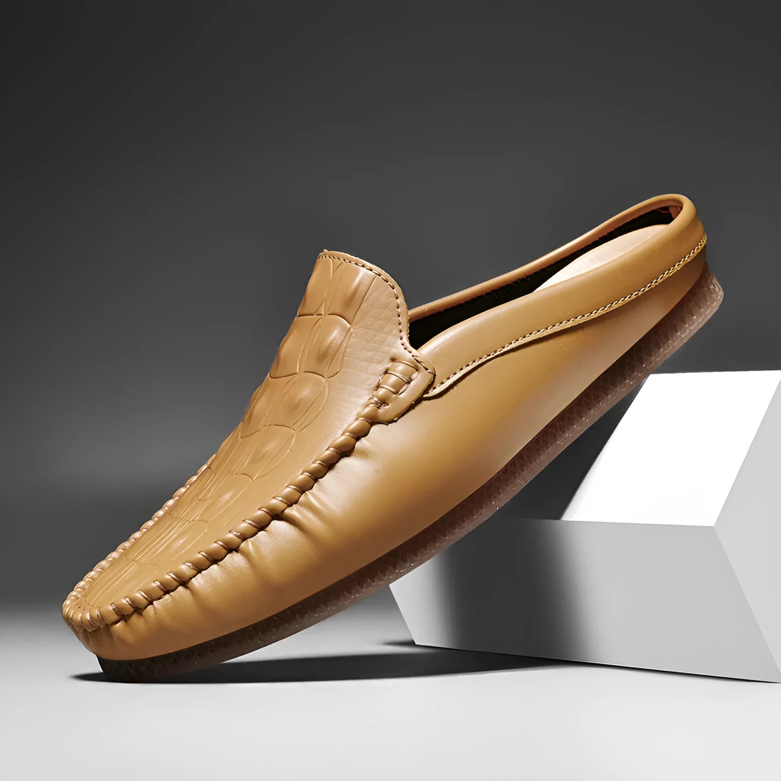 Men's black summer semi-slippers with artificial PU upper and rubber sole, breathable design