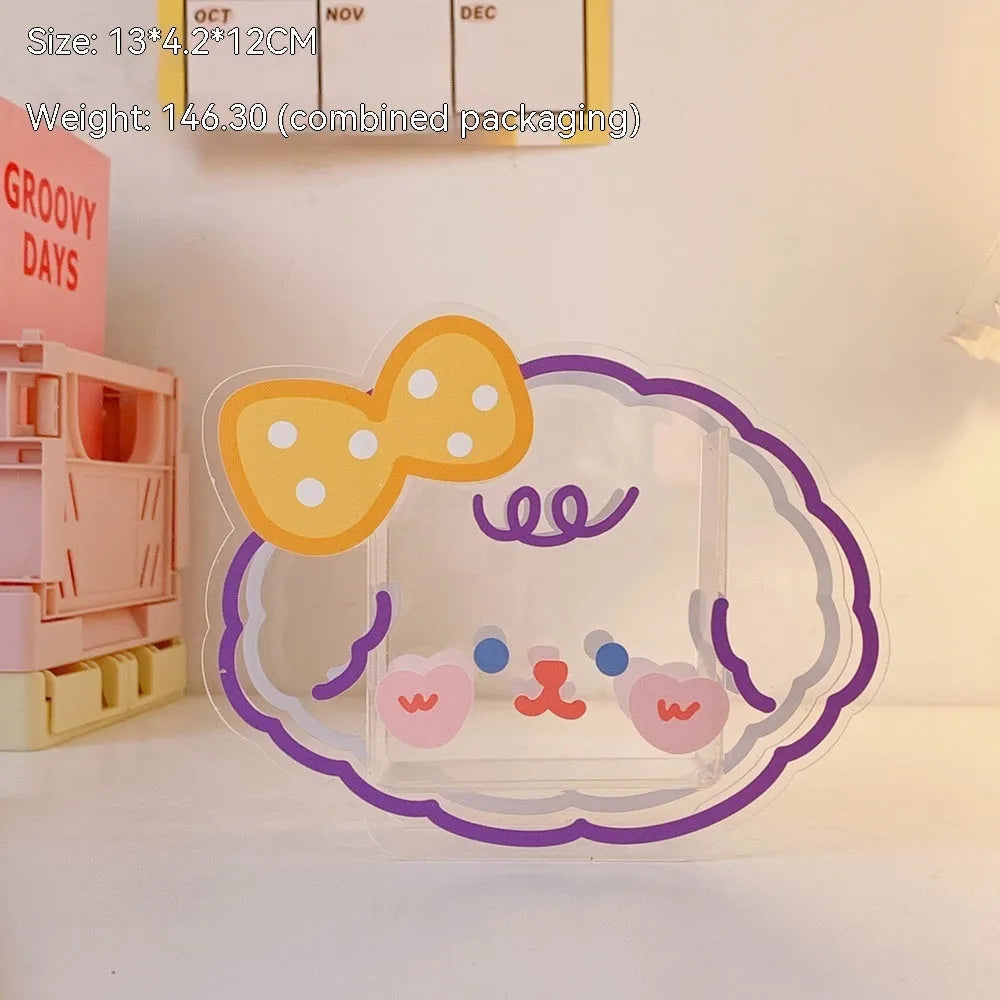 Square clear acrylic storage box with a lid, showing one of the cute decorative designs such as the Strawberry Rabbit pattern.