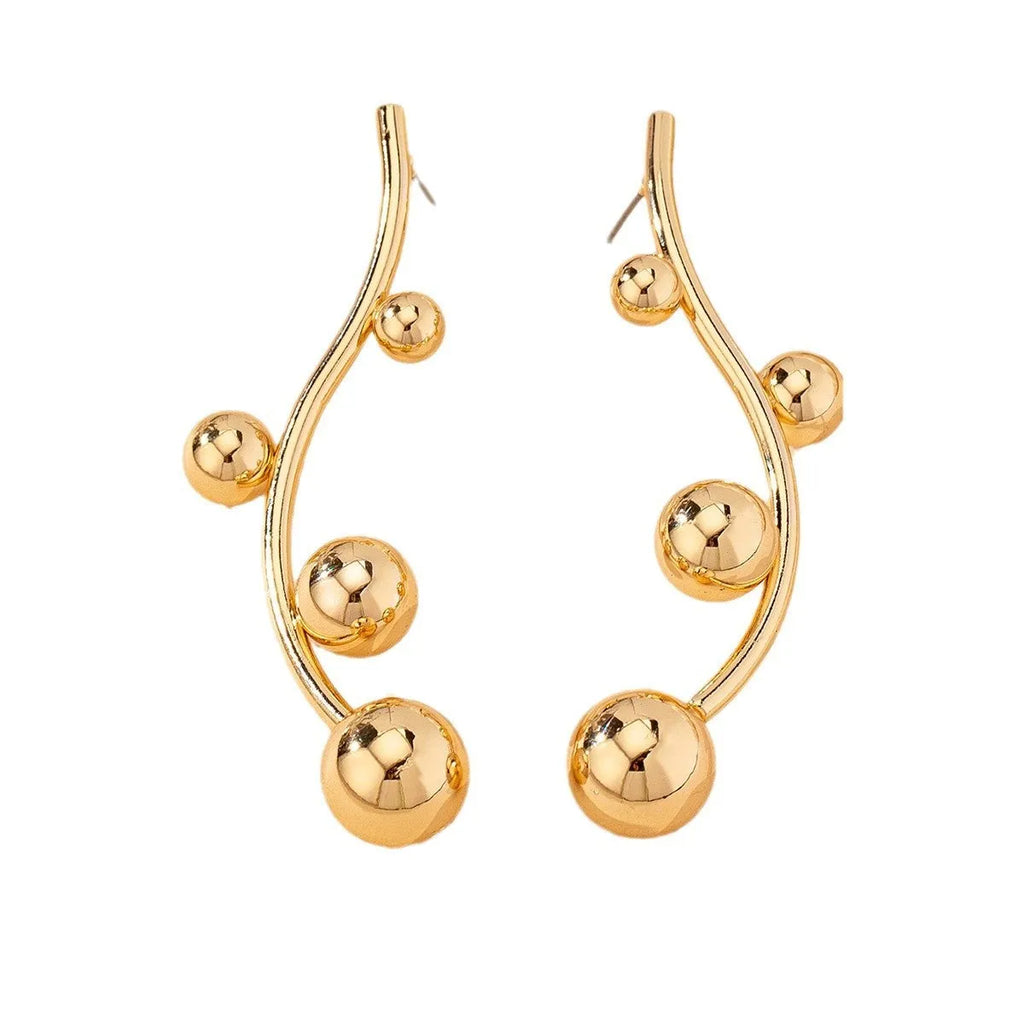 Pair of golden yellow round ball stud earrings made from iron in a popular size
