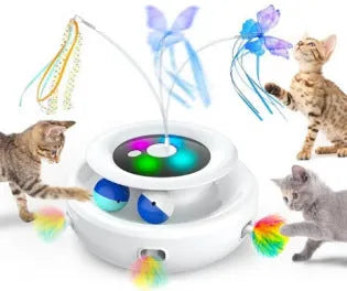 Plastic electric turntable cat toy for self-hi indoor play, shown in a colour option such as pink or white