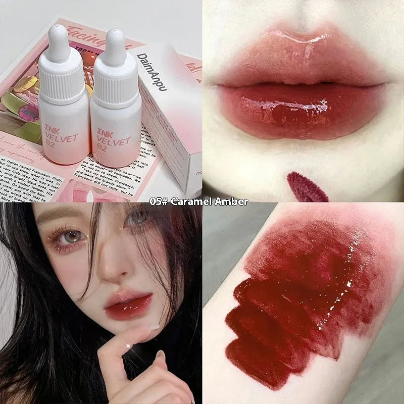 Mirror Lip Lacquer lipstick in milk huhoo series, 3.5g net content, shown in colour options.