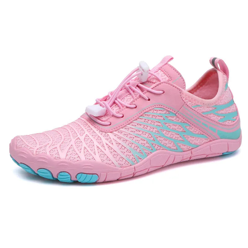 Pair of white lace-up casual sports shoes with a breathable lining and rubber sole.