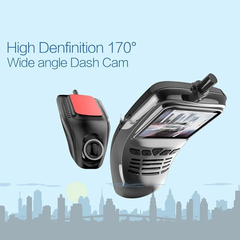 Small Eye dash cam car DVR with Full HD 1080p recording, 165 degree wide angle lens, and wifi connectivity on windscreen mount