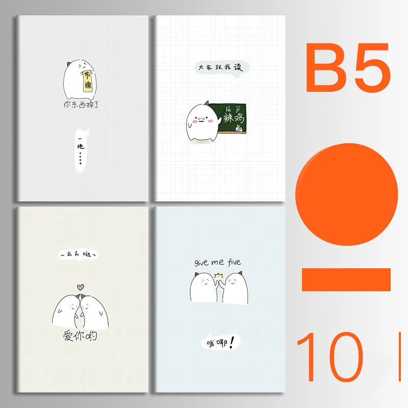 10-pack of kraft paper notebooks with thread binding in A5 and B5 sizes with various cover designs