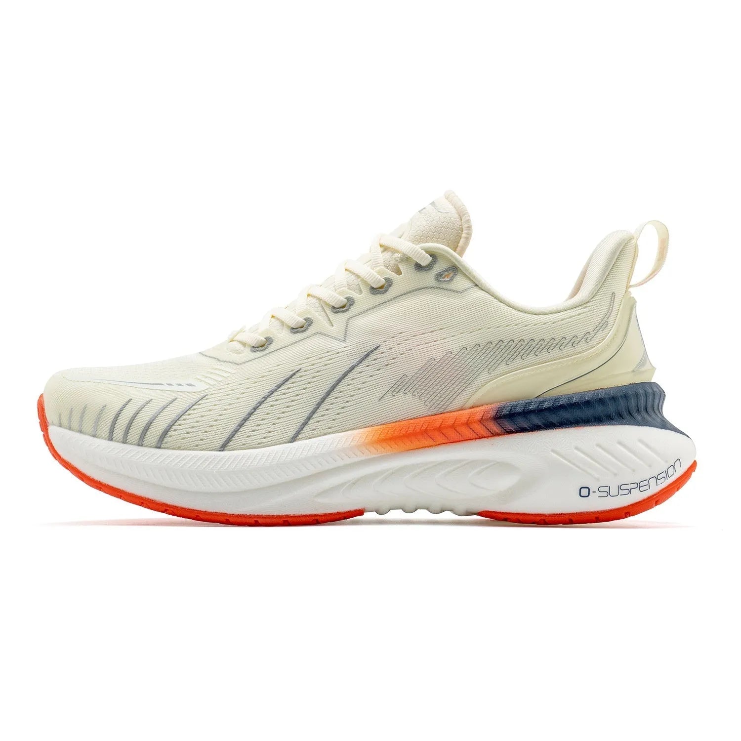 Men's low-top running shoes in assorted colours with PU mesh upper and rubber sole.