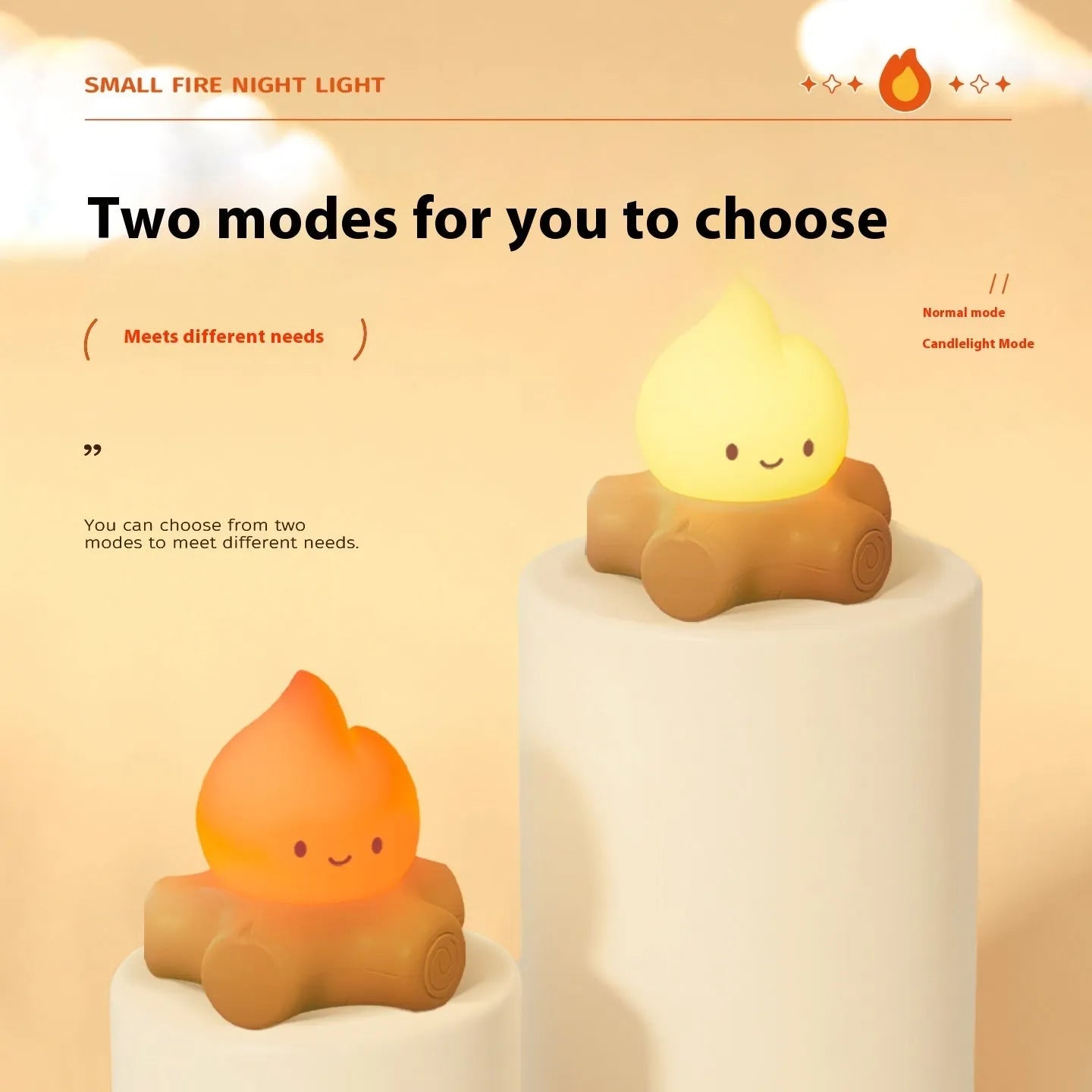 Cartoon silicone fire pile night lamp with ABS shade in yellow light