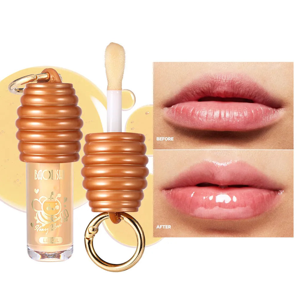 Honey lip gloss portable keychain with attached pannier bag for moisturising lip care