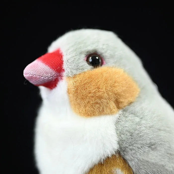 Fat Choo Series zebra finch simulation gray plush toy pendant, 13cm height, soft doll with pendant loop on white background