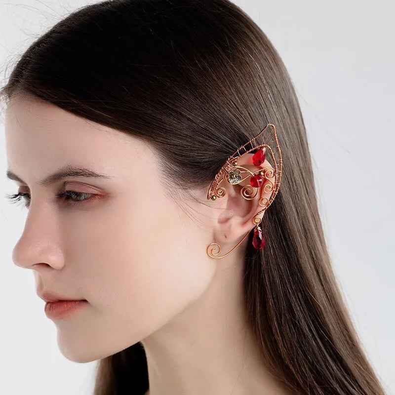Retro red beads non-piercing copper earrings with electroplated finish, left 141 right 142 or pair