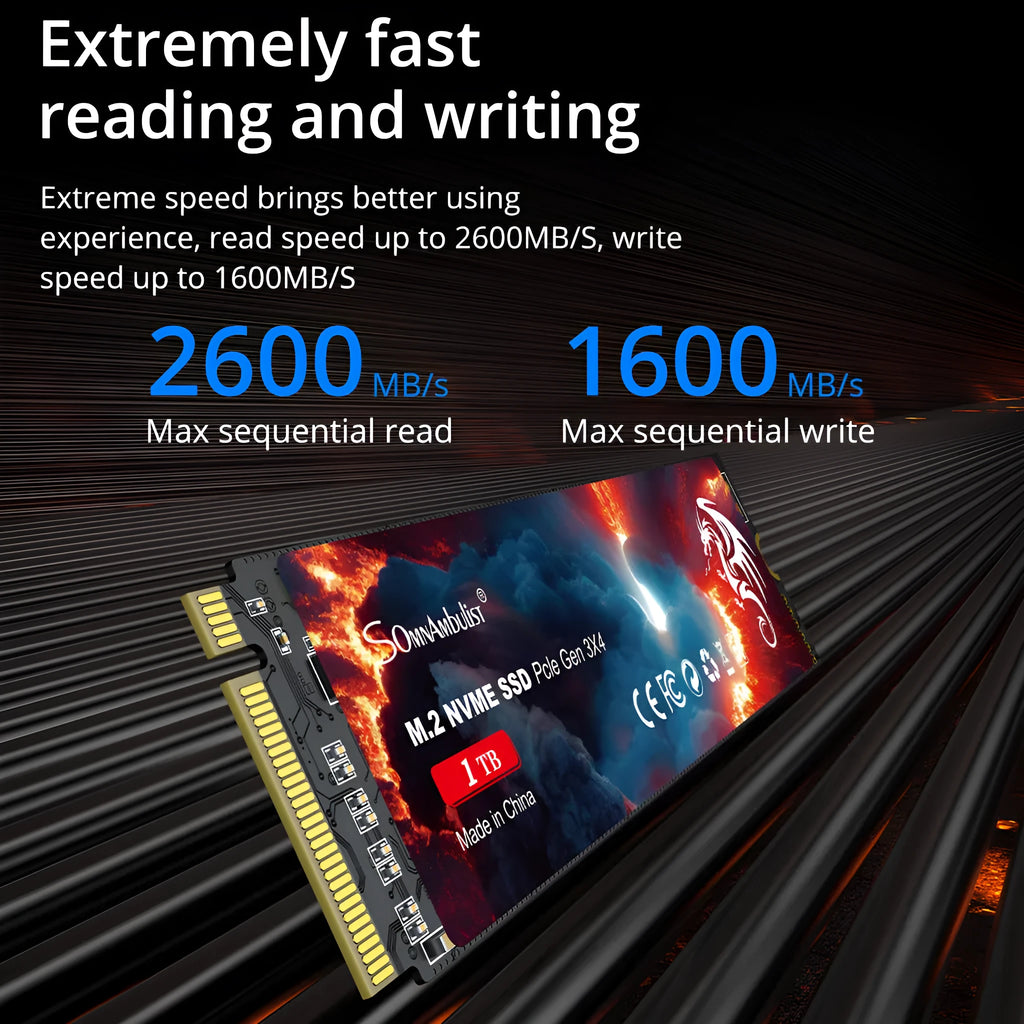 M.2 2280 PCIe NVMe solid state drive for desktop computers showing connector and label