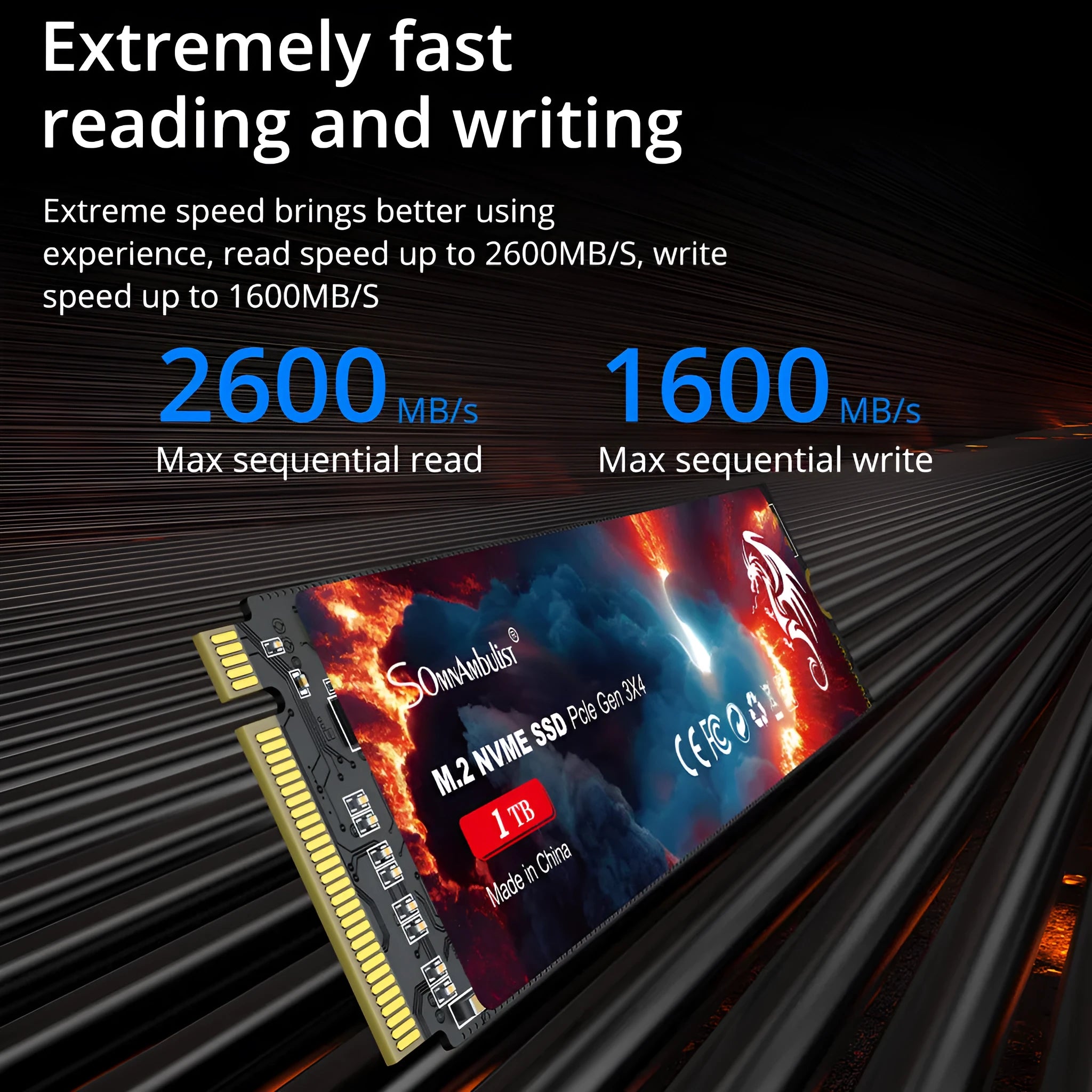 M.2 2280 PCIe NVMe solid state drive for desktop computers showing connector and label