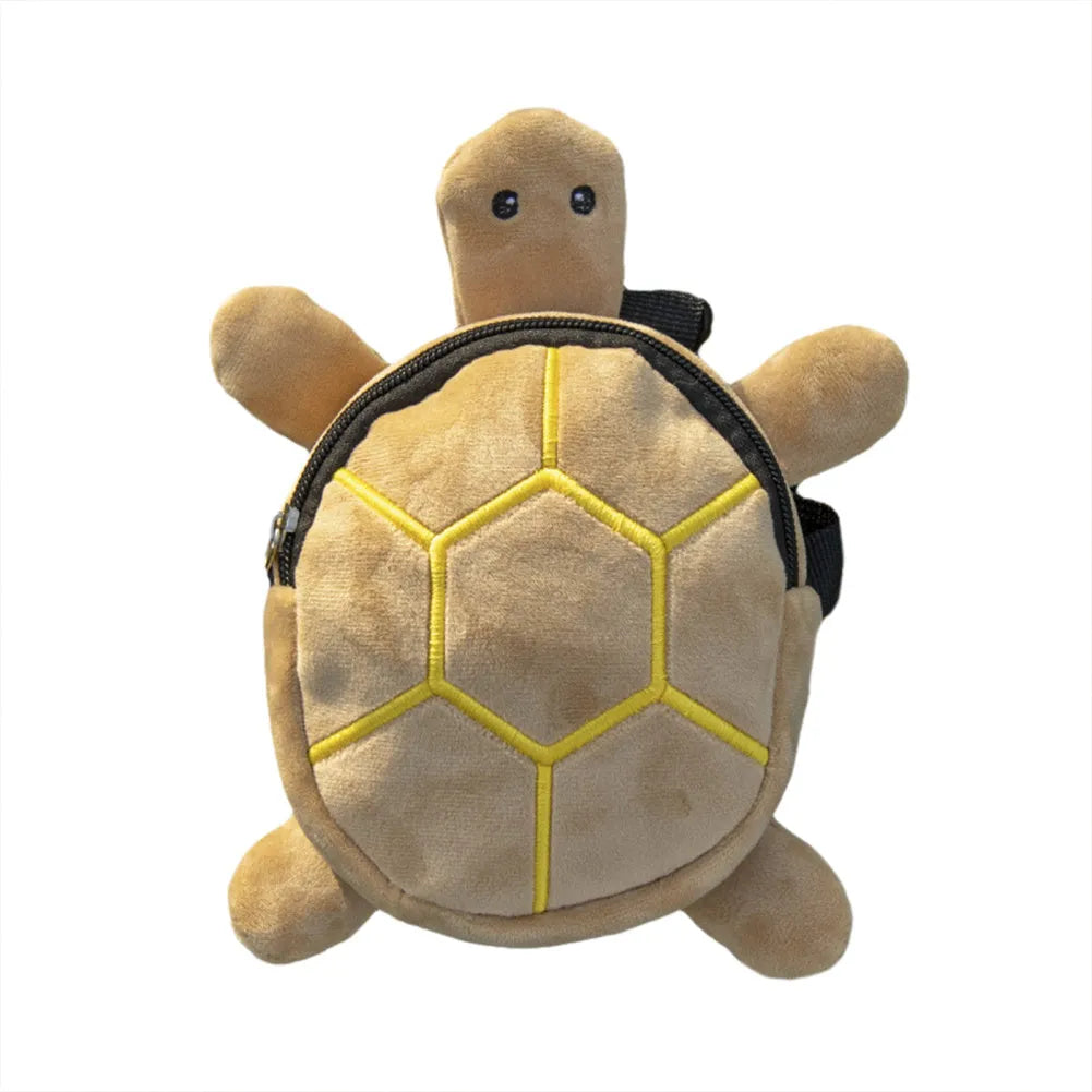 Turtle-shaped velvet pet backpack harness for small dogs and cats with metal zipper closure
