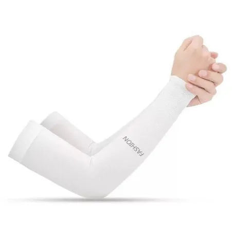 A pair of lightweight ice silk sun protection sleeve gloves in a floral print pattern, covering from wrist to elbow.
