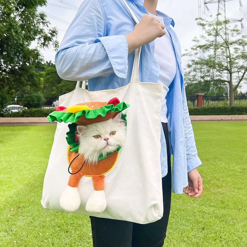 Canvas pet carrier backpack for small dogs and cats with cartoon pattern design