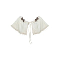 Apricot knitted top, brown hip skirt and apricot shawl three-piece set in sizes S, M and XS