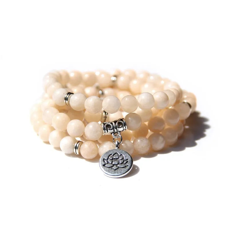 Geometric natural stone bracelet with angel echeveria and lotus design for women in various colours