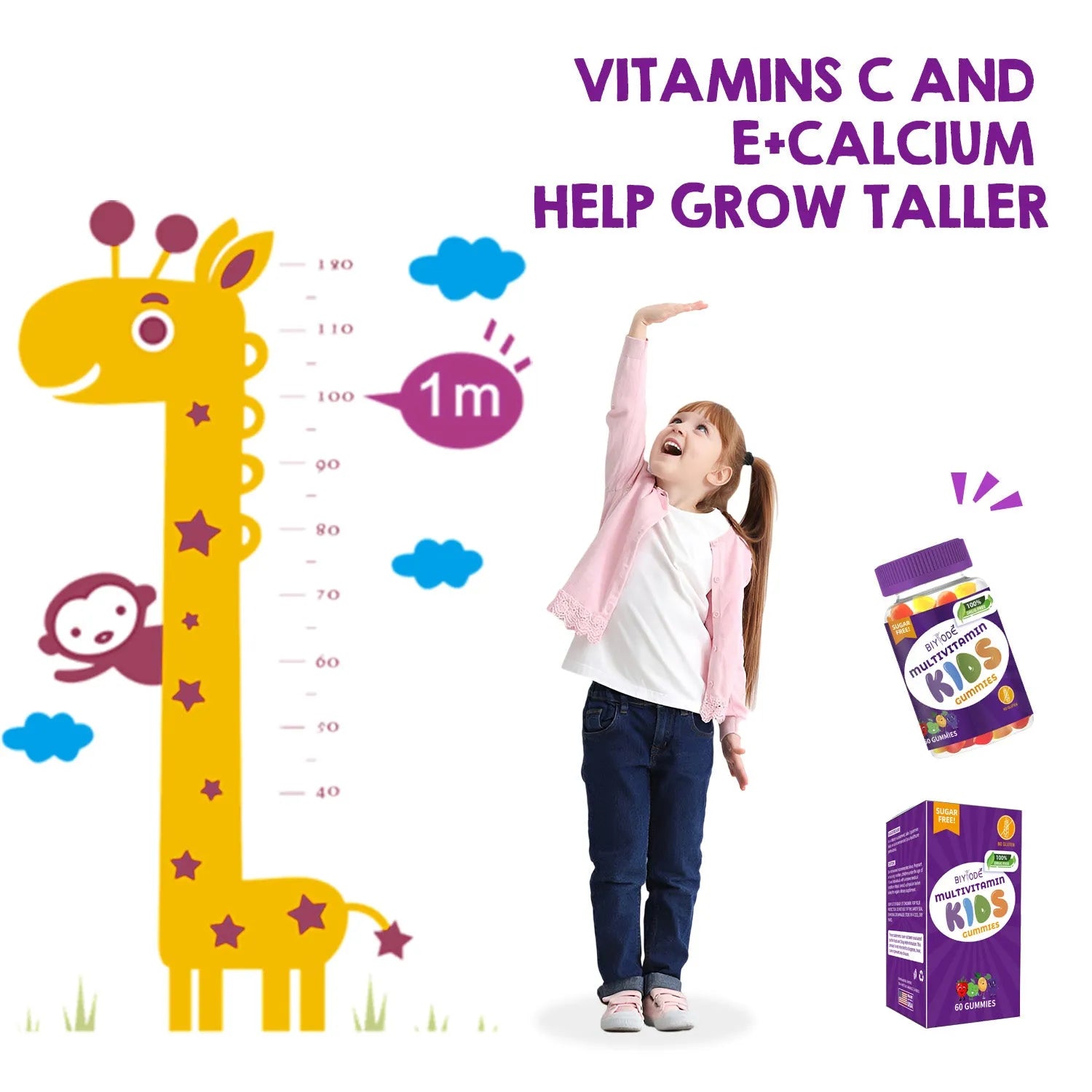 Bottle of 60 kids multivitamin gummies with private label option, original flavour, by Jiabeikang