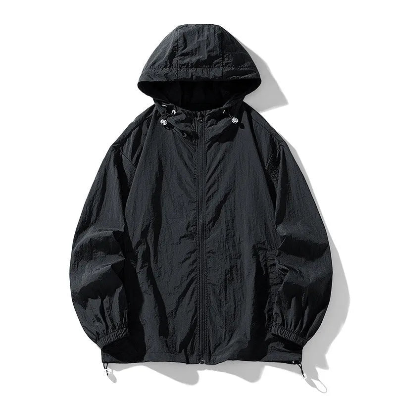 Loose-fit thin nylon blend outdoor sports jacket shown in light grey colour