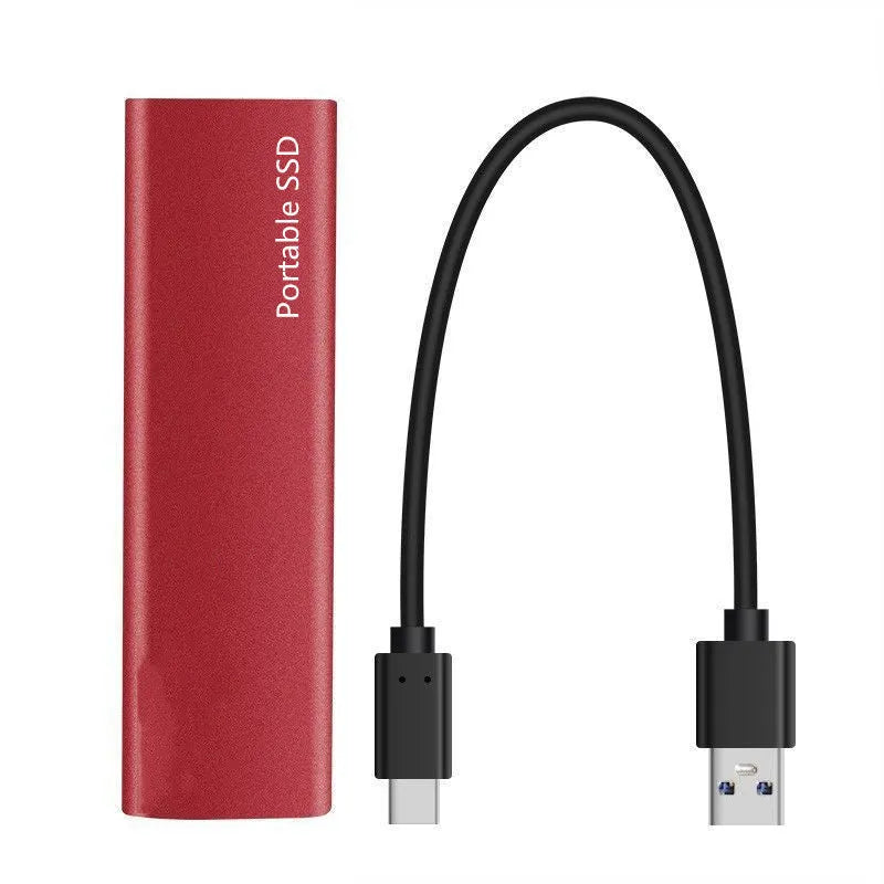 Red Hot Mobile SSD expansion hard disk with metal shell and ultra-thin design on a white background.