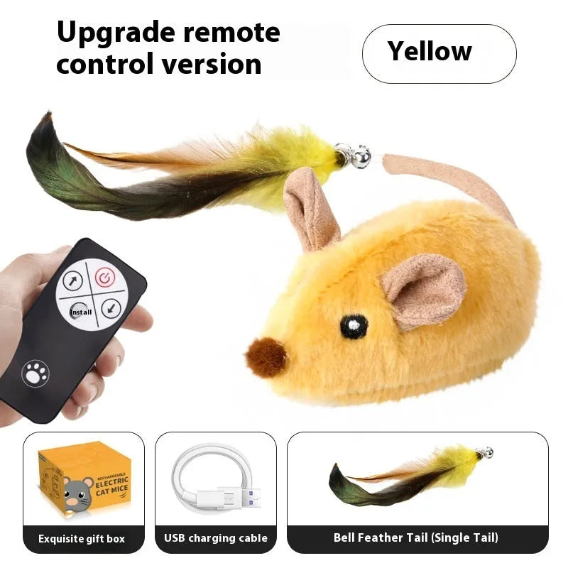Intelligent charging simulation electric mouse cat teaser toy in grey with double tail decoration