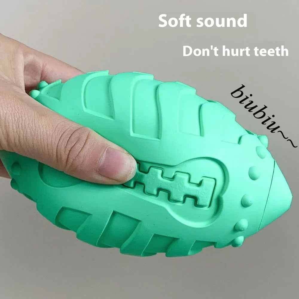 Thickened rubber rugby training ball for dogs in light green or sapphire blue