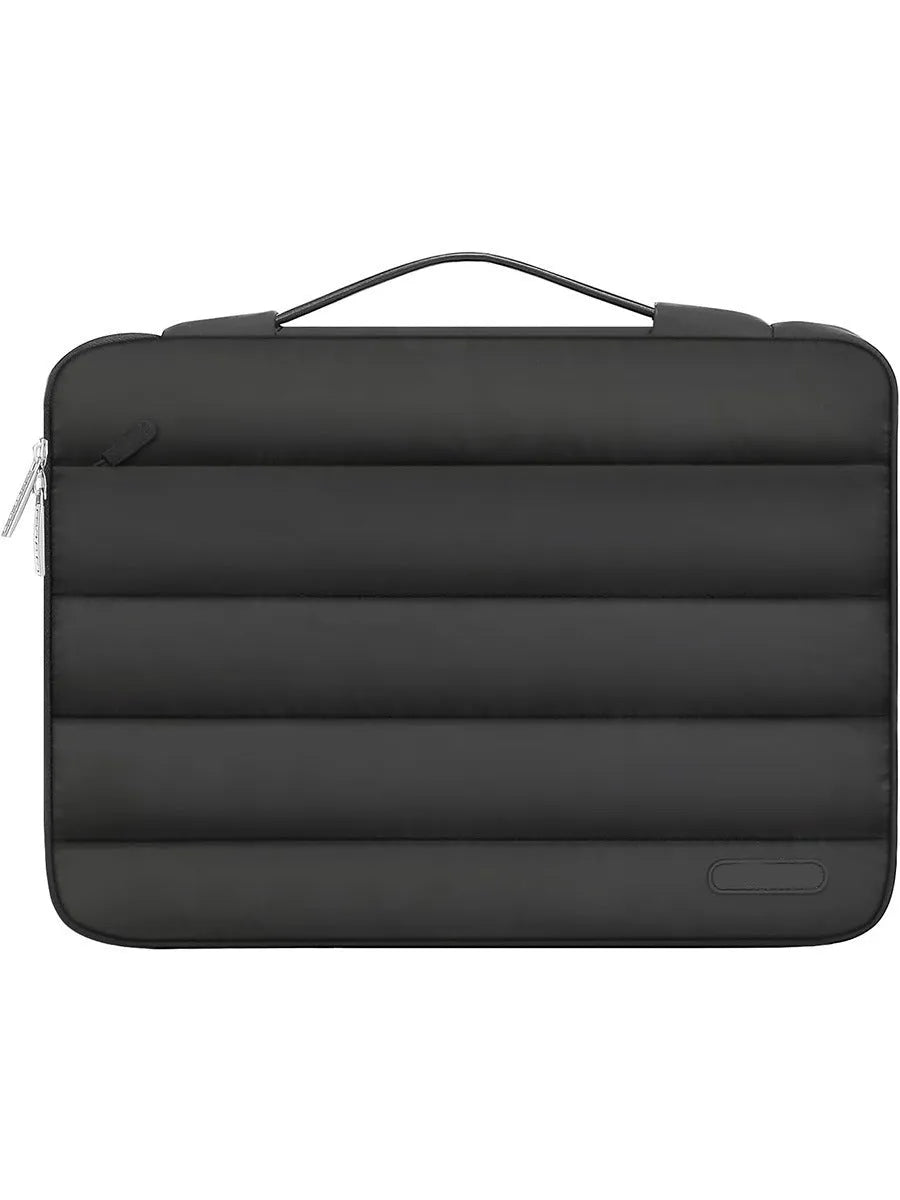 Velvet laptop bag with plaid pattern in light brown colour showing structured storage for 13.3-inch devices