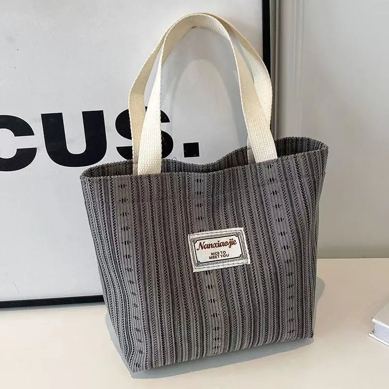 Japanese style large capacity corduroy handbag in ivory white, grey, or dark brown colour