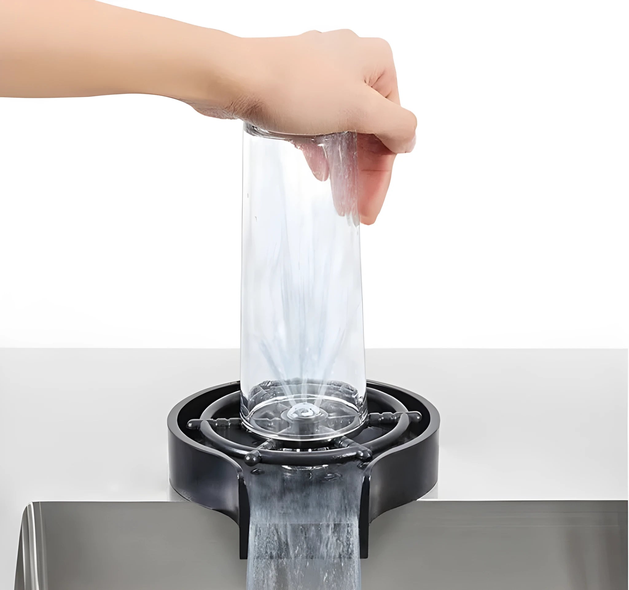 Black automatic stainless steel glass washer with ABS base and copper hose for pressure washer.
