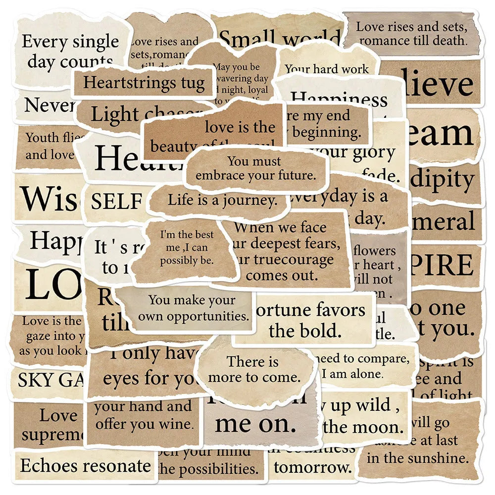 Set of 25 tear English text design TT284 decorative stickers for laptops on a white background.