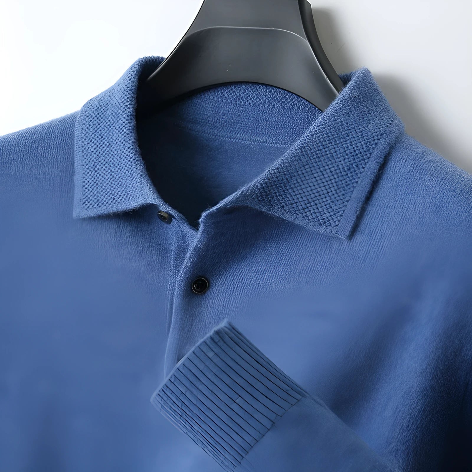Men's wool polo collar pullover sweater in multiple colours with long sleeves