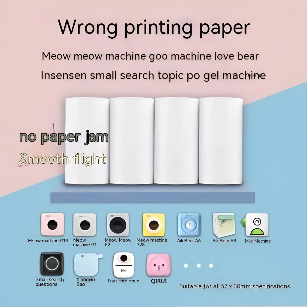 57mm x 30 metre thermal printing paper rolls in pink and yellow for student printers