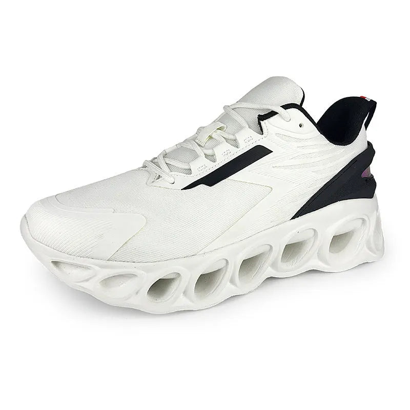 Men's low-top casual sports shoe in black with mesh upper, round toe, and lace-up front.
