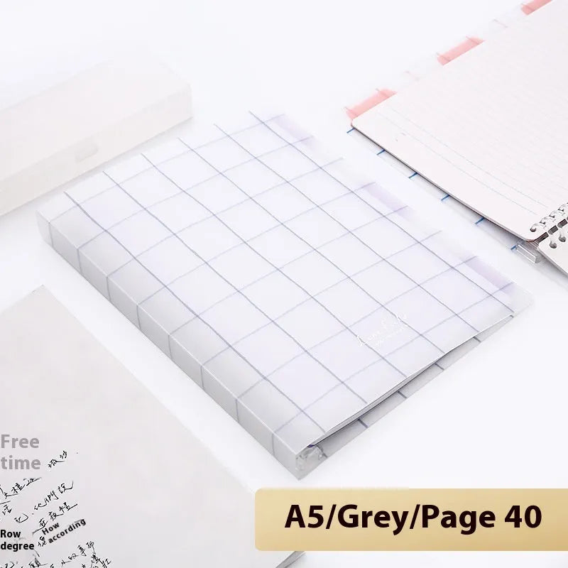 Refillable loose-leaf spiral notebook in B5 size with a pastel blue PP cover and lined pages.