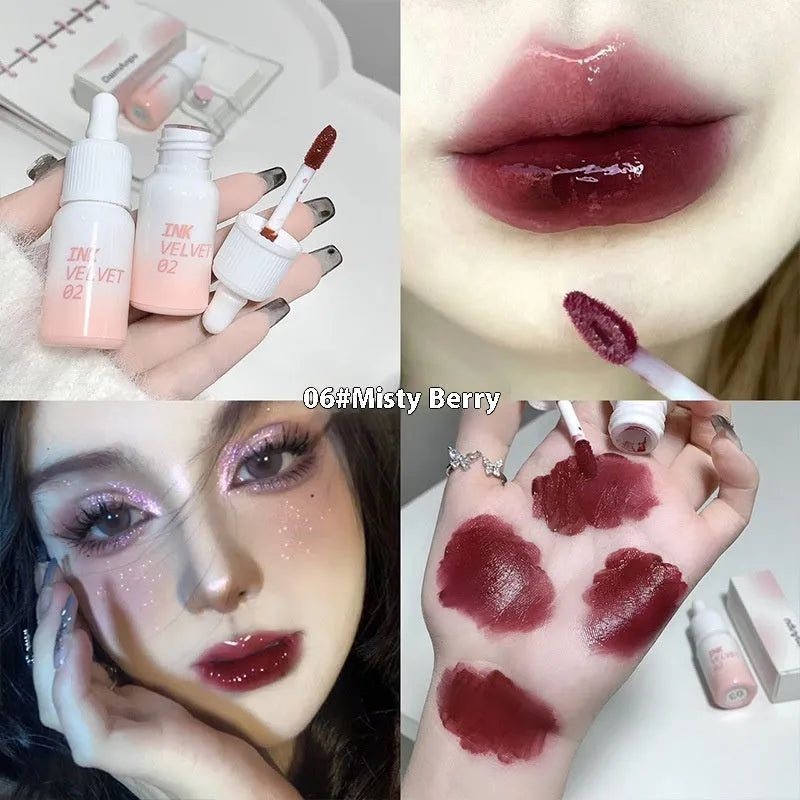 Mirror Lip Lacquer lipstick in milk huhoo series, 3.5g net content, shown in colour options.