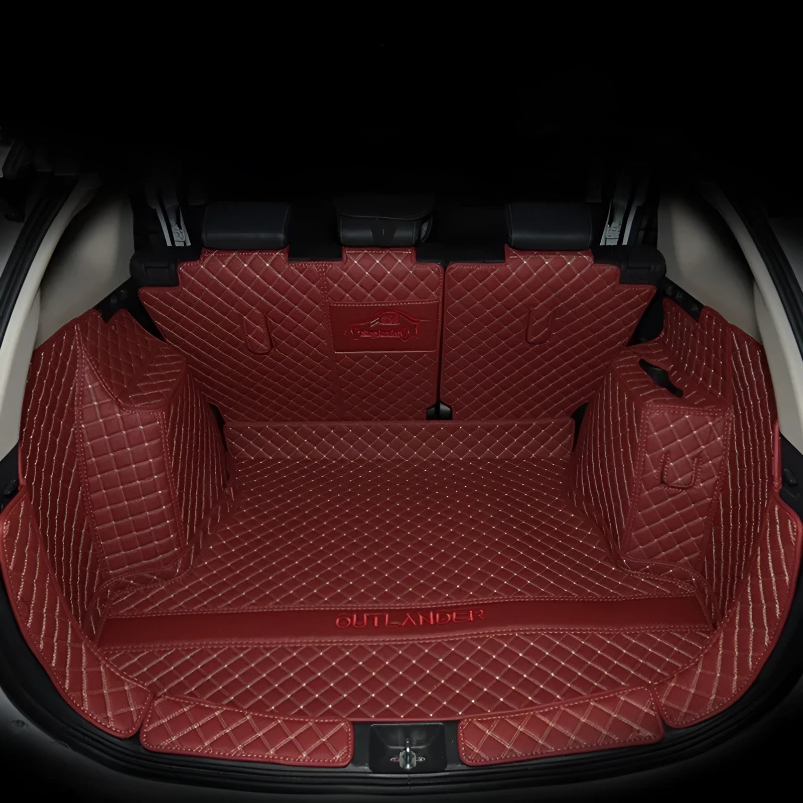 Custom 3D non-slip boot liner for Mitsubishi Outlander in a black colour with contrasting stitching.
