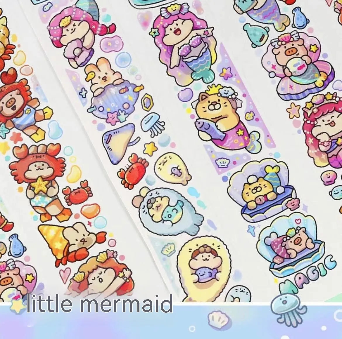 Colourful cartoon character adhesive sticker for sealing haemorrhoid tape packaging on Japanese paper.