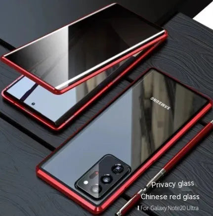 Samsung metal tempered glass anti-drop magnetic flip phone case in black with anti-peep feature