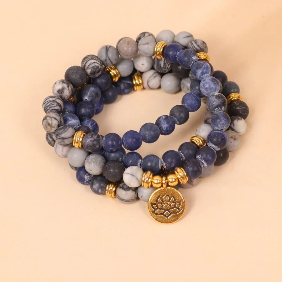 Blue patterned network stone multi-layer bracelet with alloy construction and fresh sweet natural style