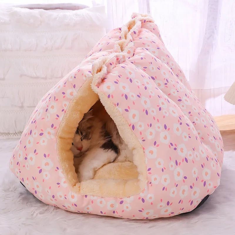 Cloth pet sofa bed for cats and small dogs in floral Pink Small Flower, Small Blue Flowers, or Yellow Small Flower, sizes S and M