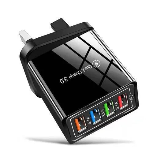 Intelligent 3A mobile phone charging head with luminous indicators showing four USB ports